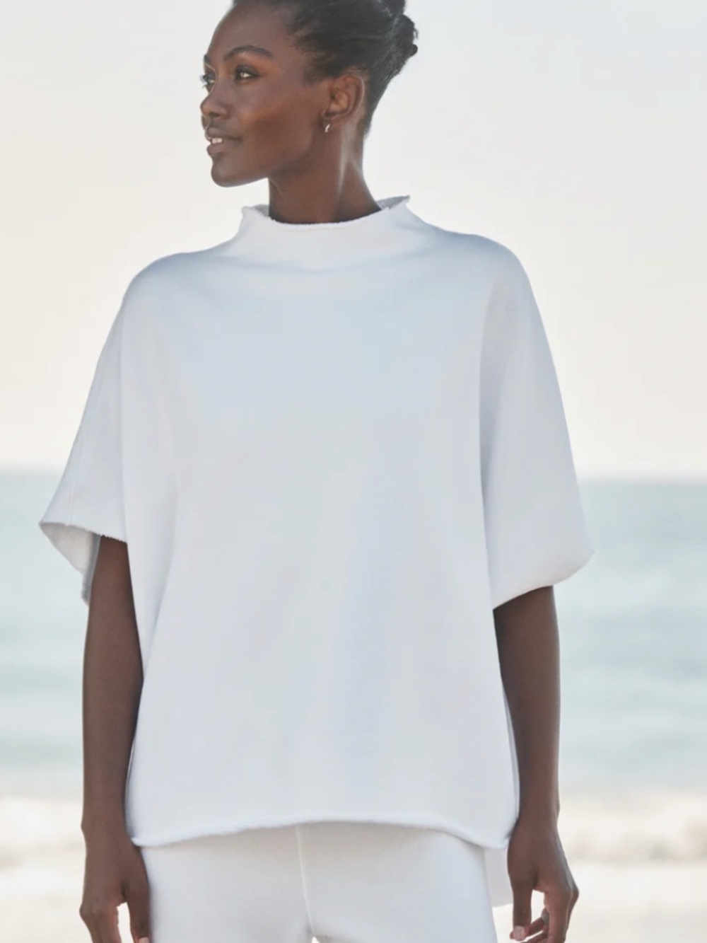 Frank And Eileen Capelet Sweatshirt Women's OS White Audrey Funnel Neck Capelet